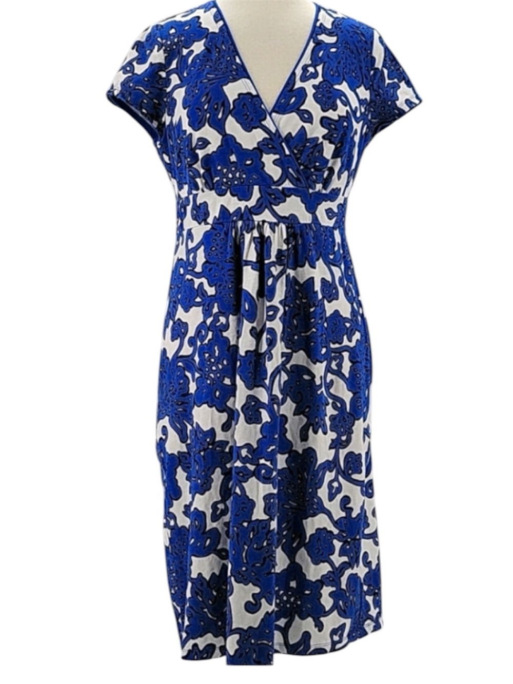 BODEN | Women’s Blue Sapphire Island Vine Jersey Dress V-neck Faux Wrap Size 6R - Picture 2 of 9